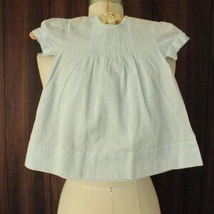 Vintage Baby Dress, Cherubs Handmade Blue Cotton Little Girls Frock, One Year